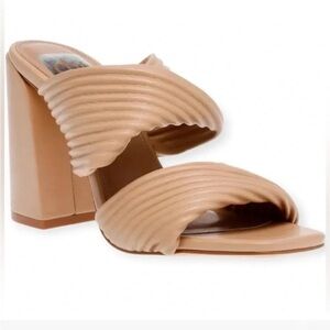 DV Dolce Vita Emeley Tan Faux Leather Strap Open Toe Block Heel Sandals